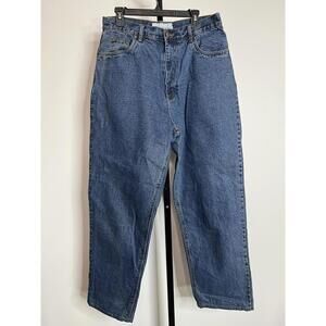 Women's Burylane Tapered Jeans Flannel Lined Blue Size 14 Solid Zip 100% Cotton